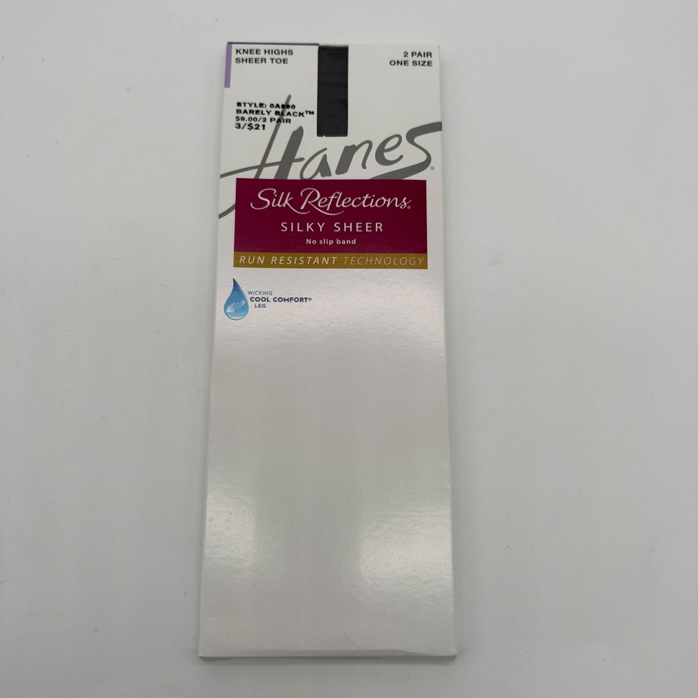 Hanes Silk Reflections Silky Sheer Knee Highs 2 Pair Barely Black 0A990 One Size